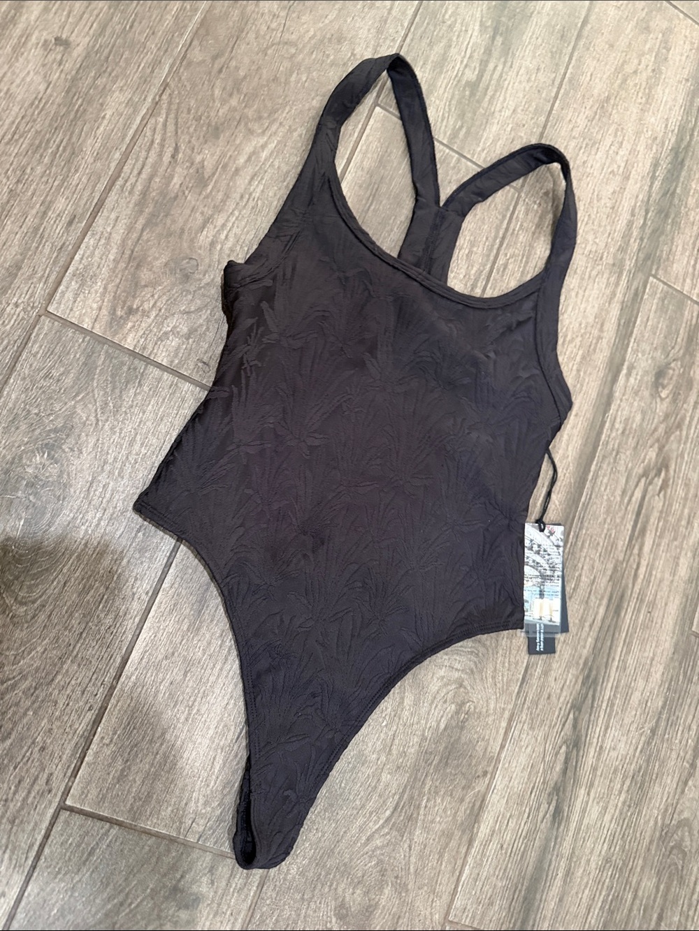 NWT Twenty Black Textured 3D Knit Activewear Racerback Very Cheeky Swimsuit